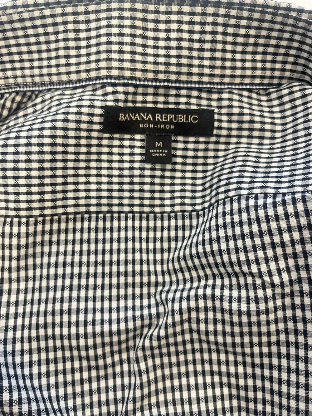 🖤 Banana Republic | L | Black & White Micro-Gingham Dress Shirt (No Iron)